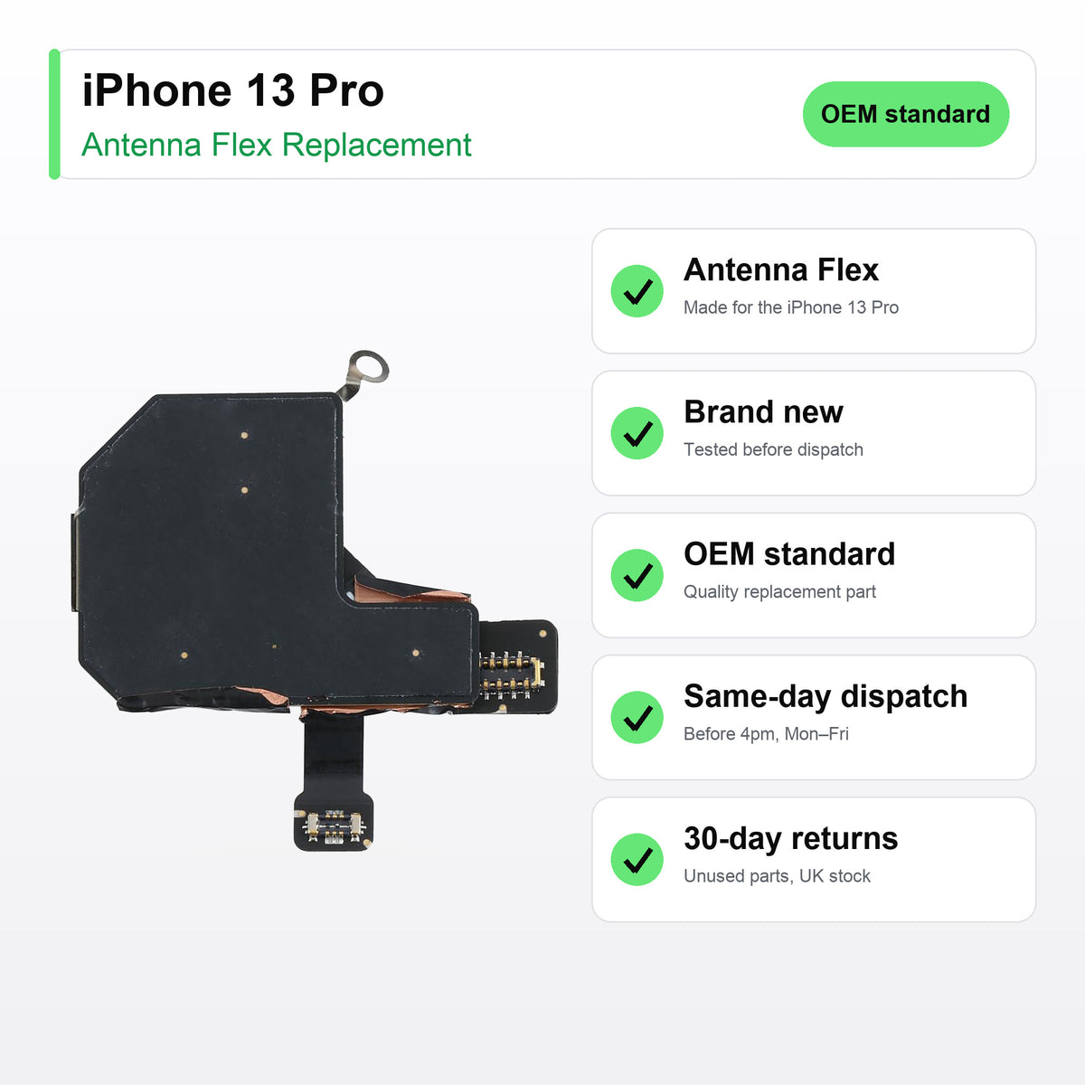 iPhone 13 Pro antenna flex key facts: brand new, tested, same-day UK dispatch