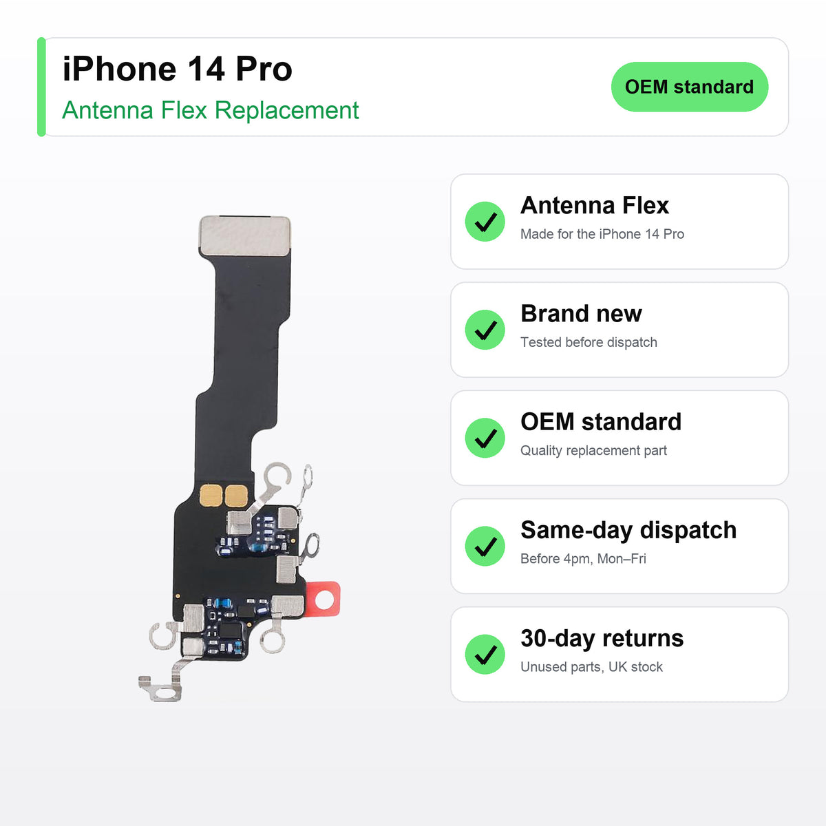 iPhone 14 Pro antenna flex key facts: brand new, tested, same-day UK dispatch