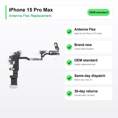 iPhone 15 Pro Max antenna flex key facts: brand new, tested, same-day UK dispatch