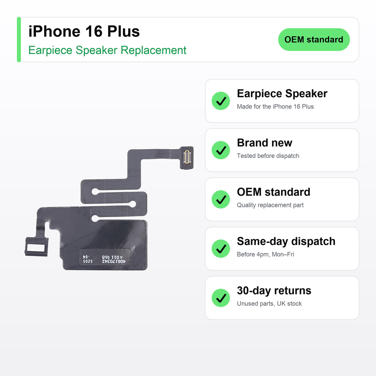 iPhone 16 Plus earpiece speaker key facts: brand new, tested, same-day UK dispatch