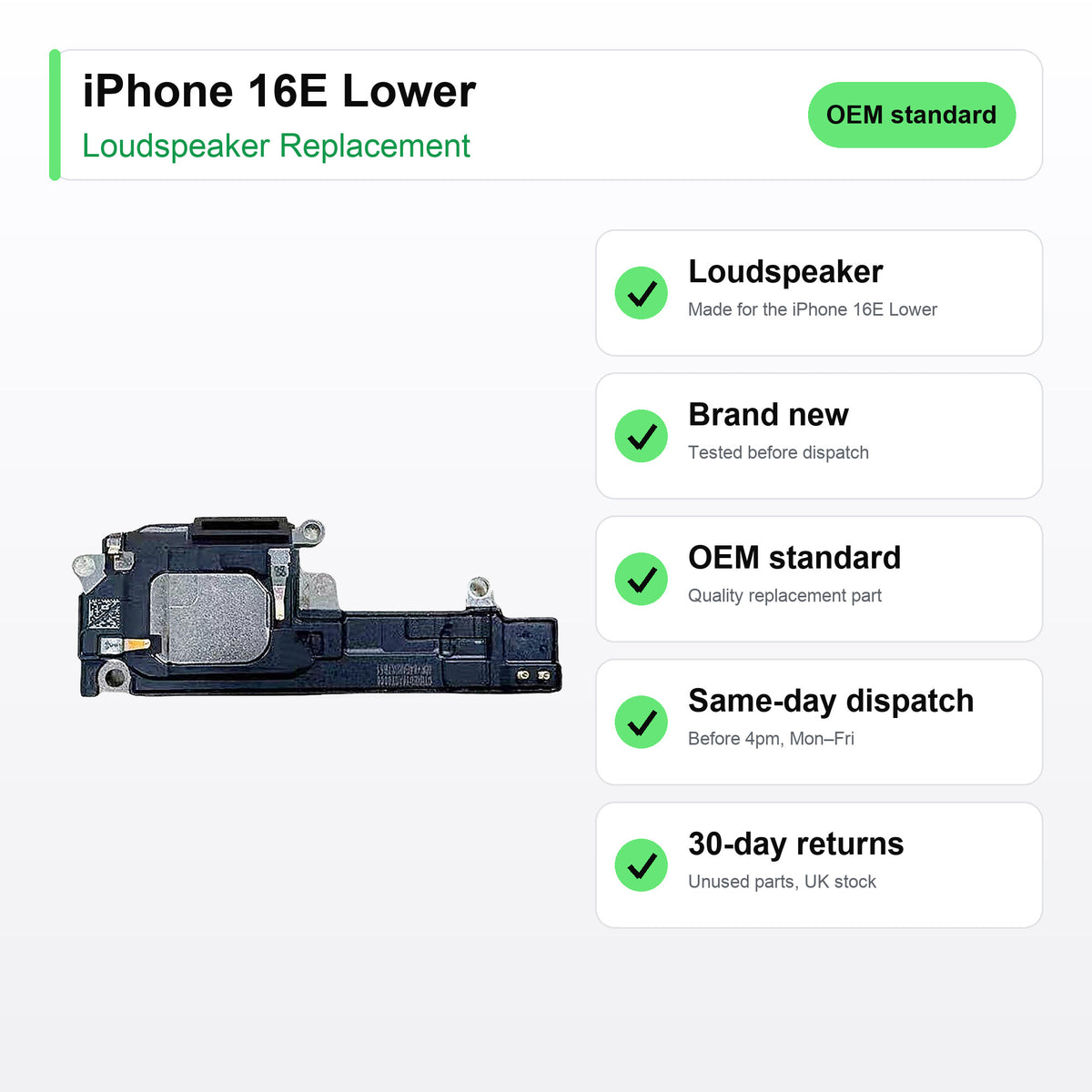 iPhone 16E Lower loudspeaker key facts: brand new, tested, same-day UK dispatch