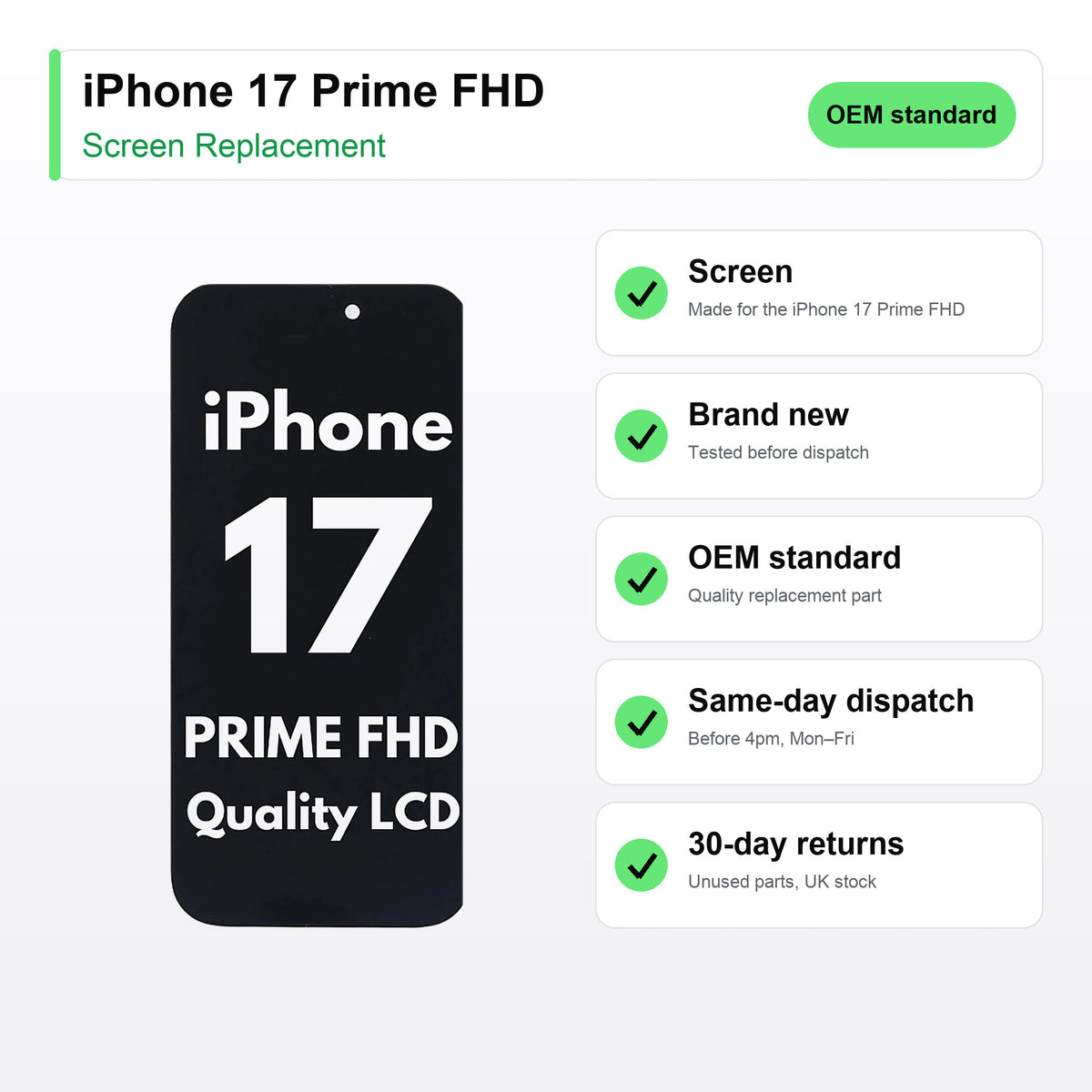 iPhone 17 Prime FHD screen key facts: brand new, tested, same-day UK dispatch