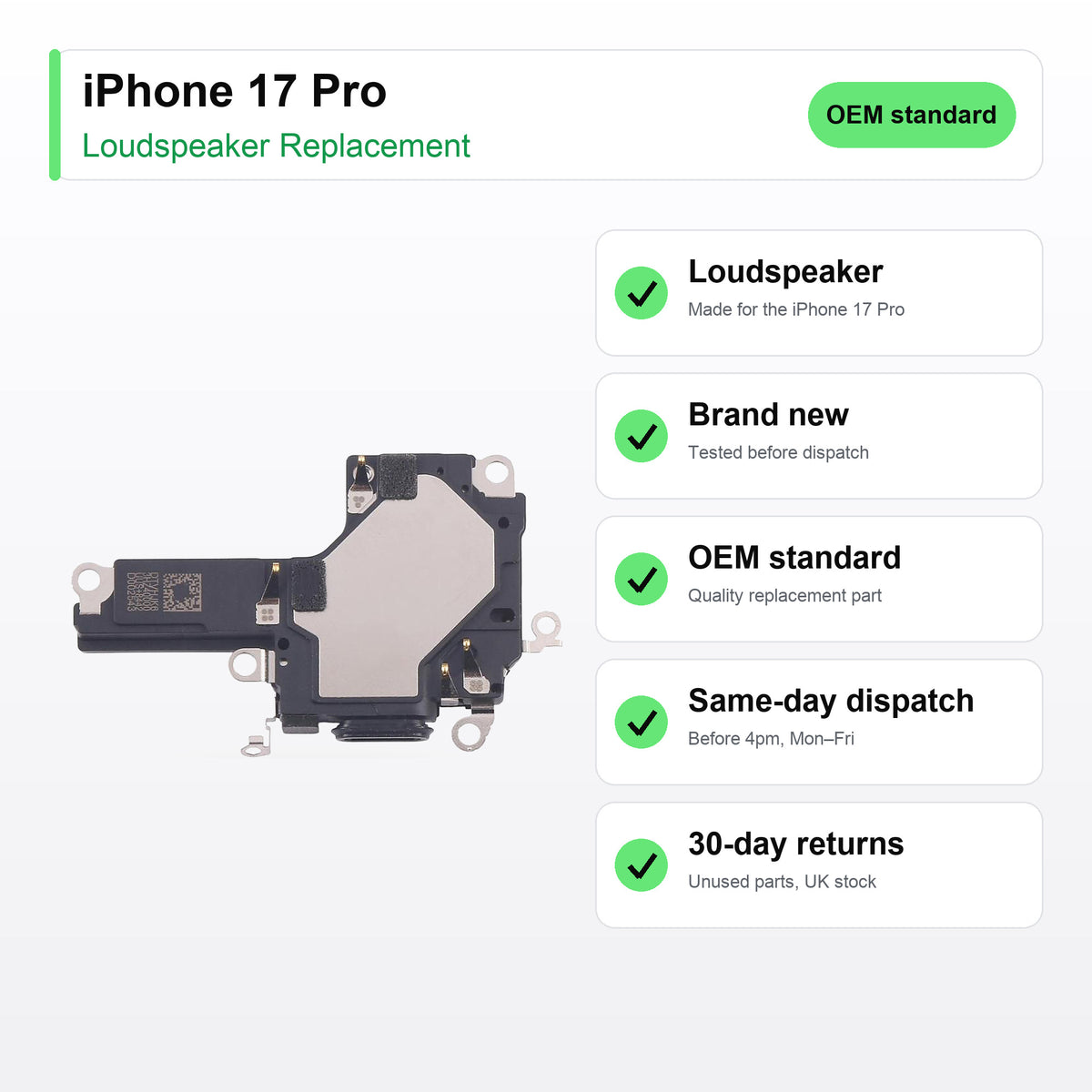 iPhone 17 Pro loudspeaker key facts: brand new, tested, same-day UK dispatch