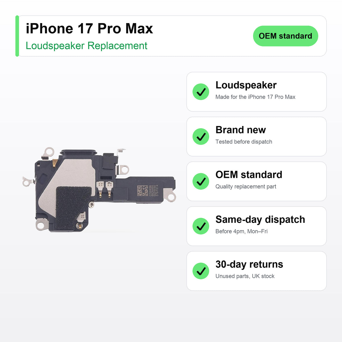 iPhone 17 Pro Max loudspeaker key facts: brand new, tested, same-day UK dispatch