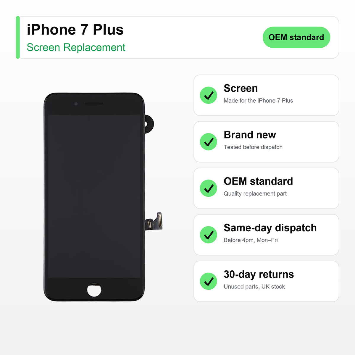 iPhone 7 Plus screen key facts: brand new, tested, same-day UK dispatch