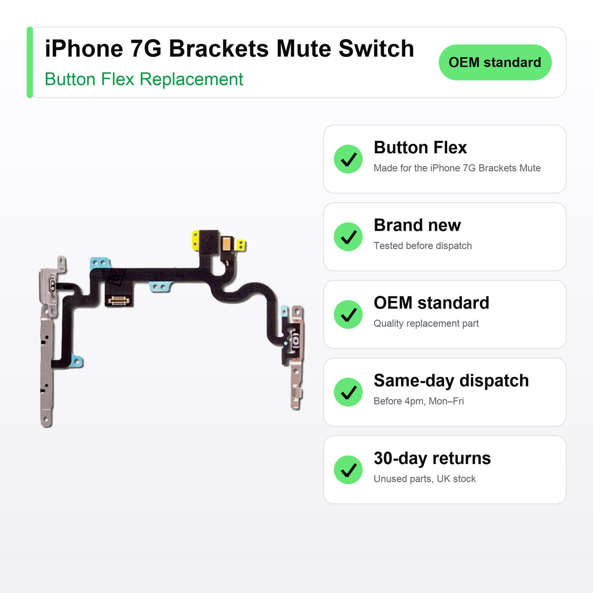 iPhone 7G Brackets Mute Switch button flex key facts: brand new, tested, same-day UK dispatch