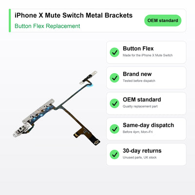 iPhone X Mute Switch Metal Brackets button flex key facts: brand new, tested, same-day UK dispatch