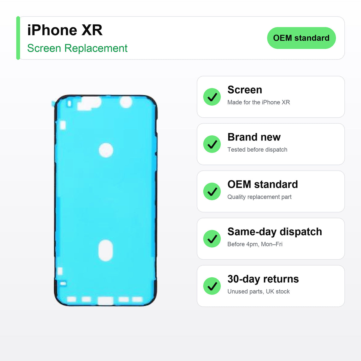 iPhone XR screen key facts: brand new, tested, same-day UK dispatch