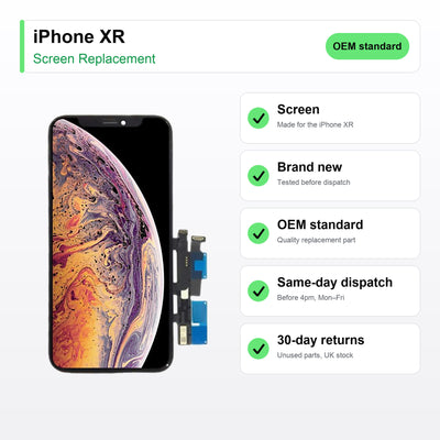iPhone XR screen key facts: brand new, tested, same-day UK dispatch