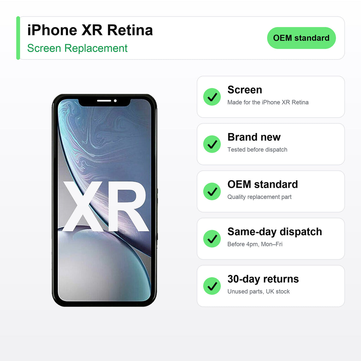 iPhone XR Retina screen key facts: brand new, tested, same-day UK dispatch
