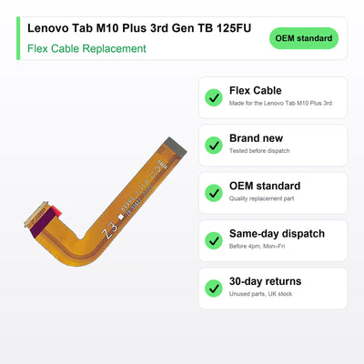 Lenovo Tab M10 Plus 3rd Gen TB 125FU flex cable key facts: brand new, tested, same-day UK dispatch
