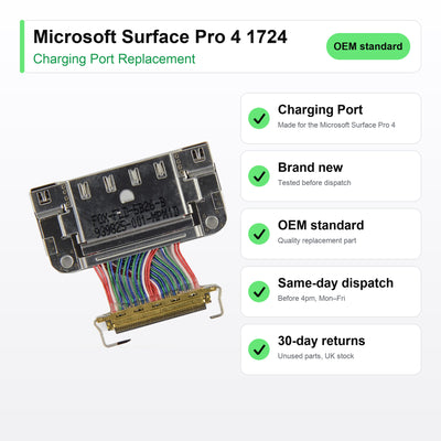 Microsoft Surface Pro 4 1724 charging port key facts: brand new, tested, same-day UK dispatch