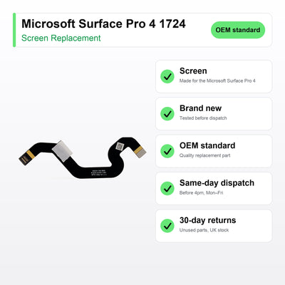 Microsoft Surface Pro 4 1724 screen key facts: brand new, tested, same-day UK dispatch
