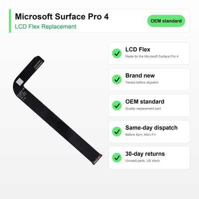 Microsoft Surface Pro 4 LCD flex cable key facts: brand new, tested, same-day UK dispatch