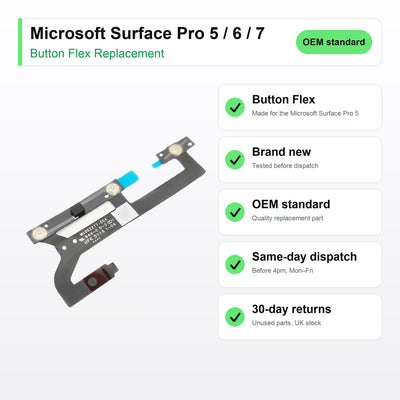 Microsoft Surface Pro 5 / 6 / 7 button flex key facts: brand new, tested, same-day UK dispatch
