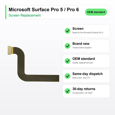 Microsoft Surface Pro 5 / Pro 6 screen key facts: brand new, tested, same-day UK dispatch