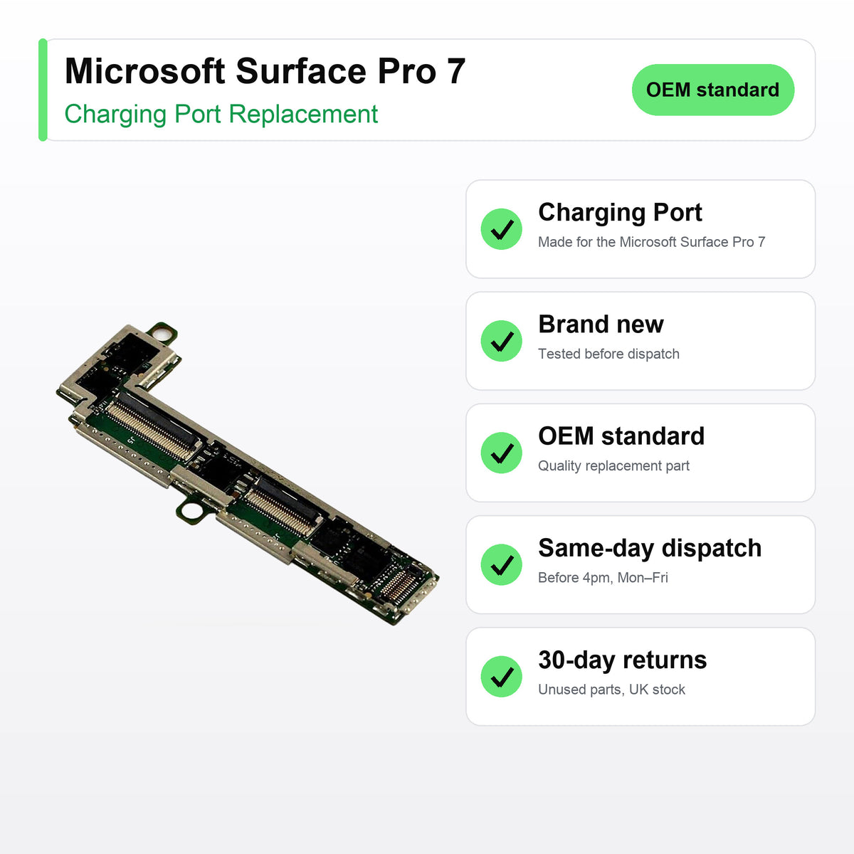 Microsoft Surface Pro 7 charging port key facts: brand new, tested, same-day UK dispatch