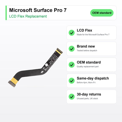 Microsoft Surface Pro 7 LCD flex cable key facts: brand new, tested, same-day UK dispatch