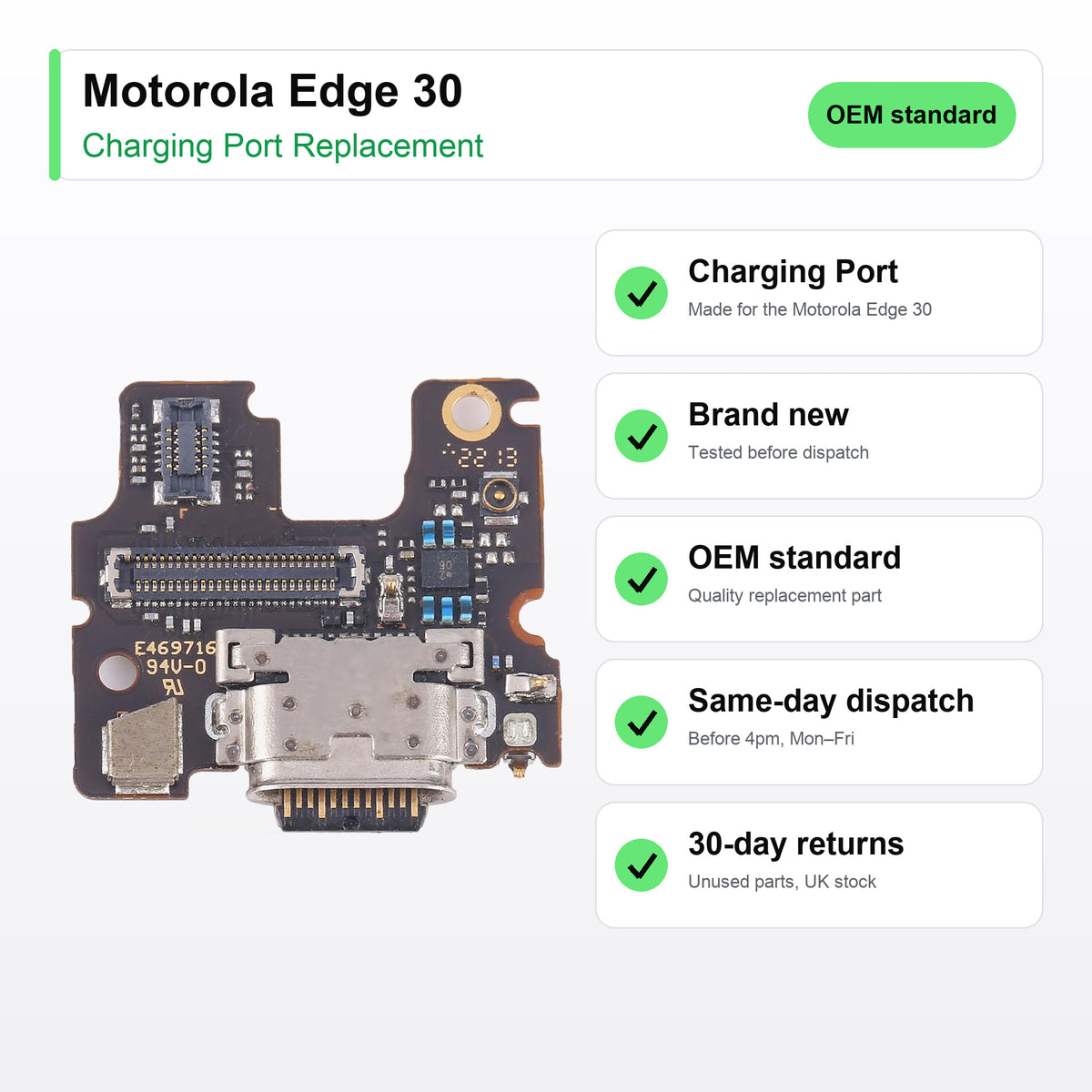 Motorola Edge 30 charging port key facts: brand new, tested, same-day UK dispatch