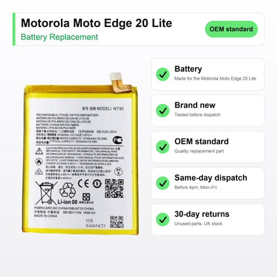 Motorola Moto Edge 20 Lite battery key facts: brand new, tested, same-day UK dispatch