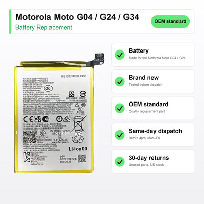 Motorola Moto G04 / G24 / G34 battery key facts: brand new, tested, same-day UK dispatch