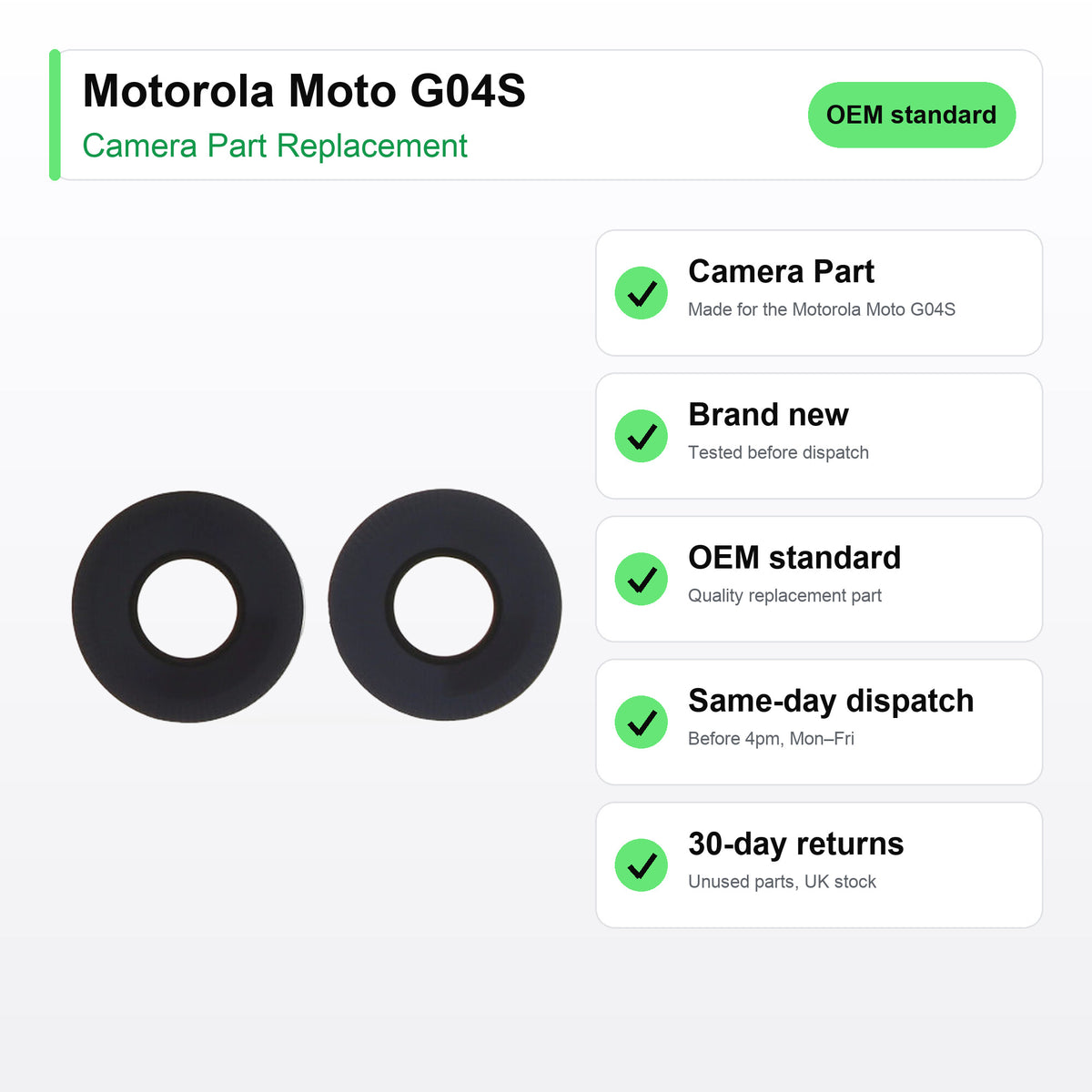 Motorola Moto G04S camera lens key facts: brand new, tested, same-day UK dispatch