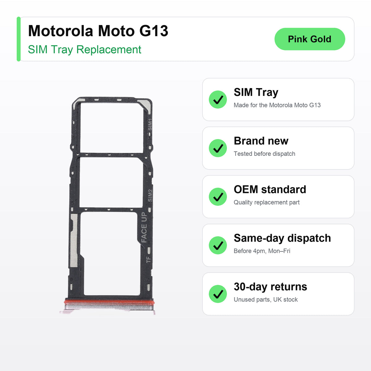 Motorola Moto G13 SIM tray key facts: brand new, tested, same-day UK dispatch