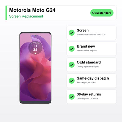 Motorola Moto G24 screen key facts: brand new, tested, same-day UK dispatch