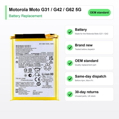 Motorola Moto G31 / G42 / G62 5G battery key facts: brand new, tested, same-day UK dispatch