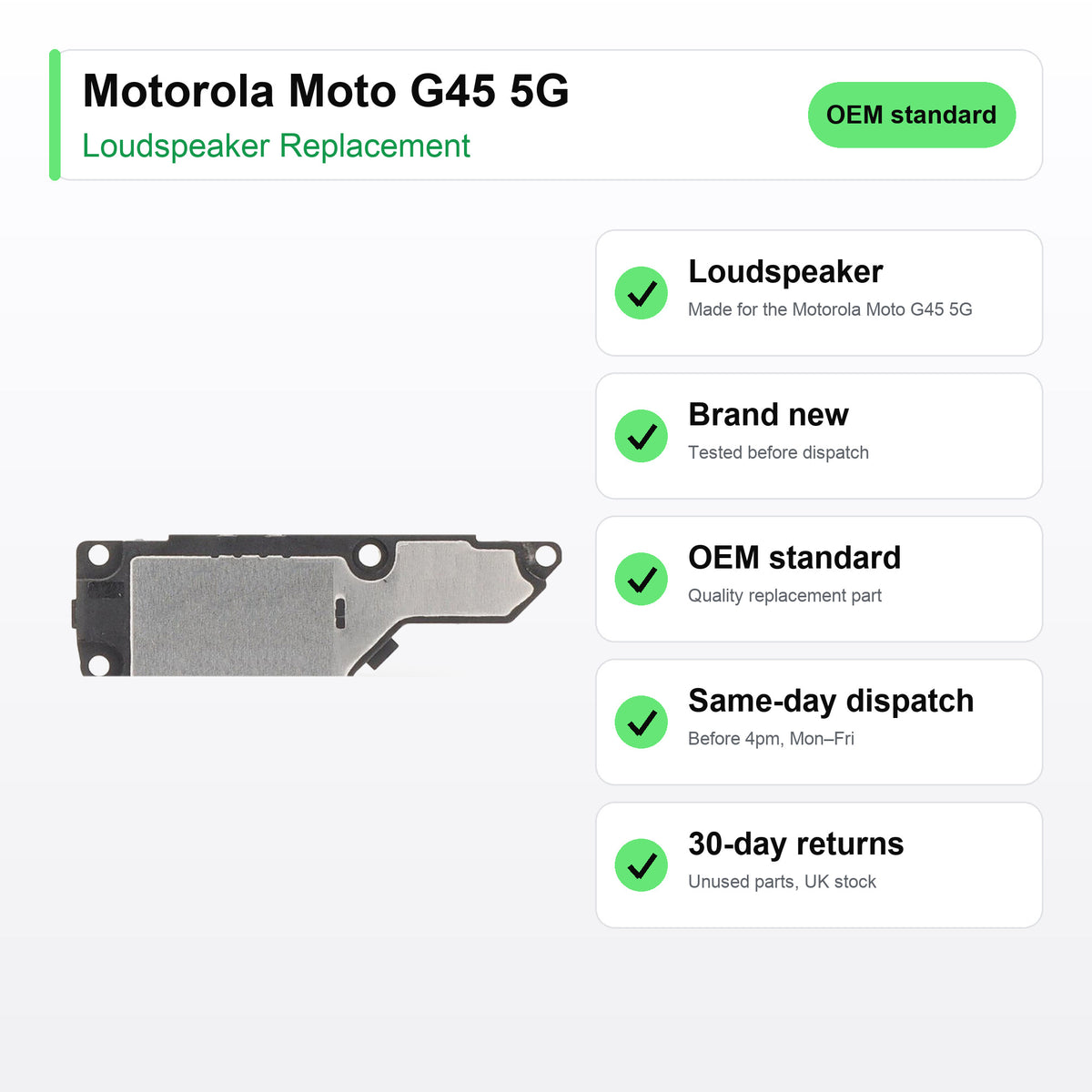 Motorola Moto G45 5G loudspeaker key facts: brand new, tested, same-day UK dispatch