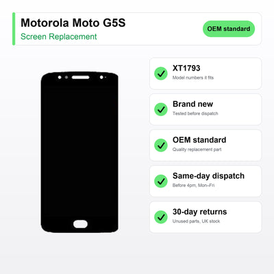 Motorola Moto G5S screen key facts: brand new, tested, same-day UK dispatch