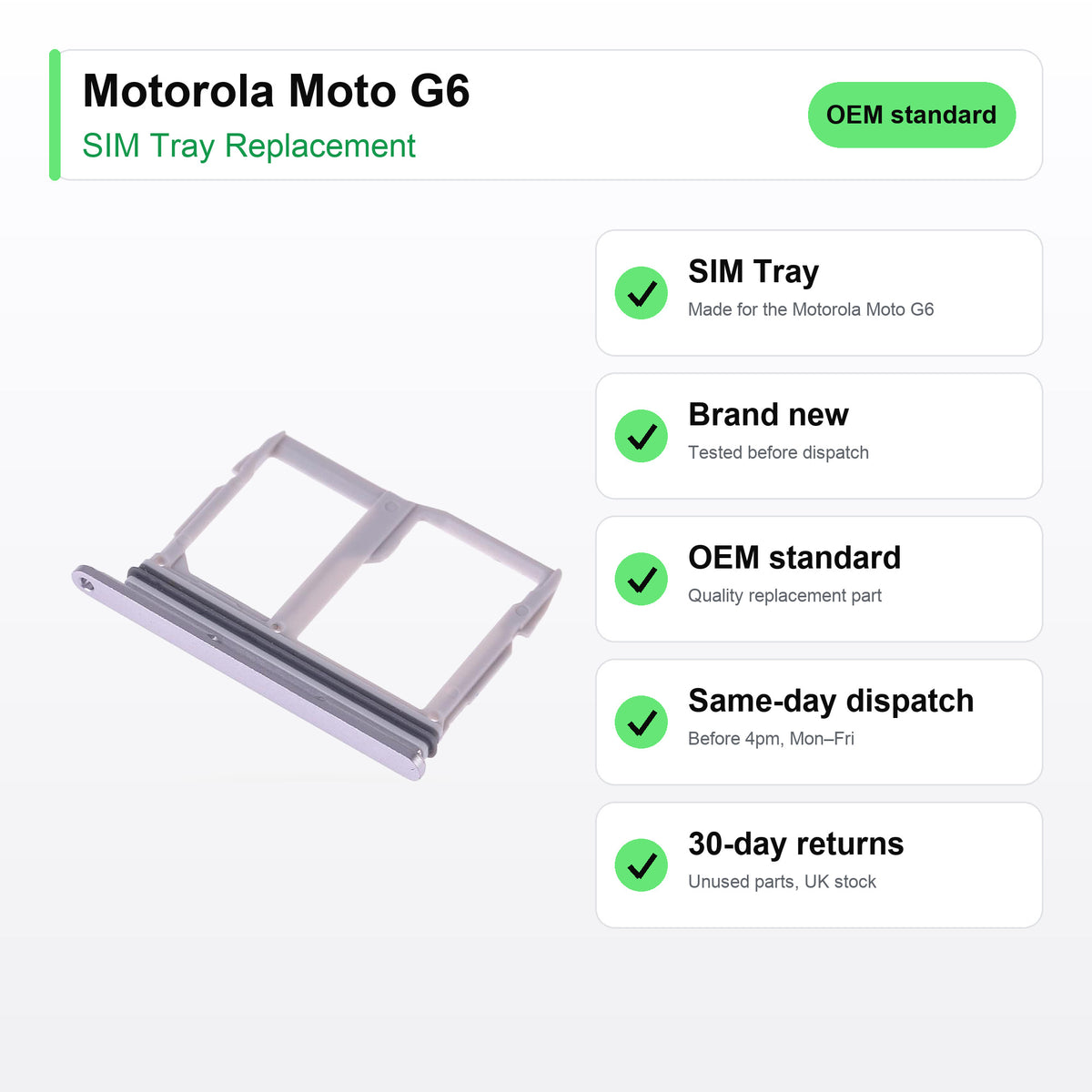 Motorola Moto G6 SIM tray key facts: brand new, tested, same-day UK dispatch