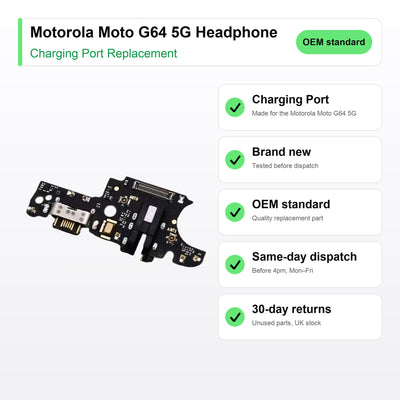 Motorola Moto G64 5G Headphone charging port key facts: brand new, tested, same-day UK dispatch