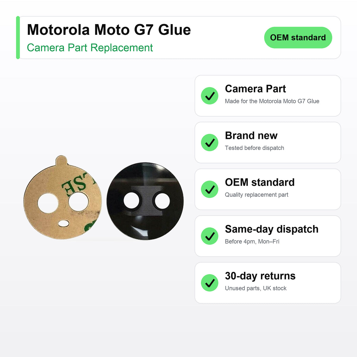 Motorola Moto G7 Glue camera lens key facts: brand new, tested, same-day UK dispatch