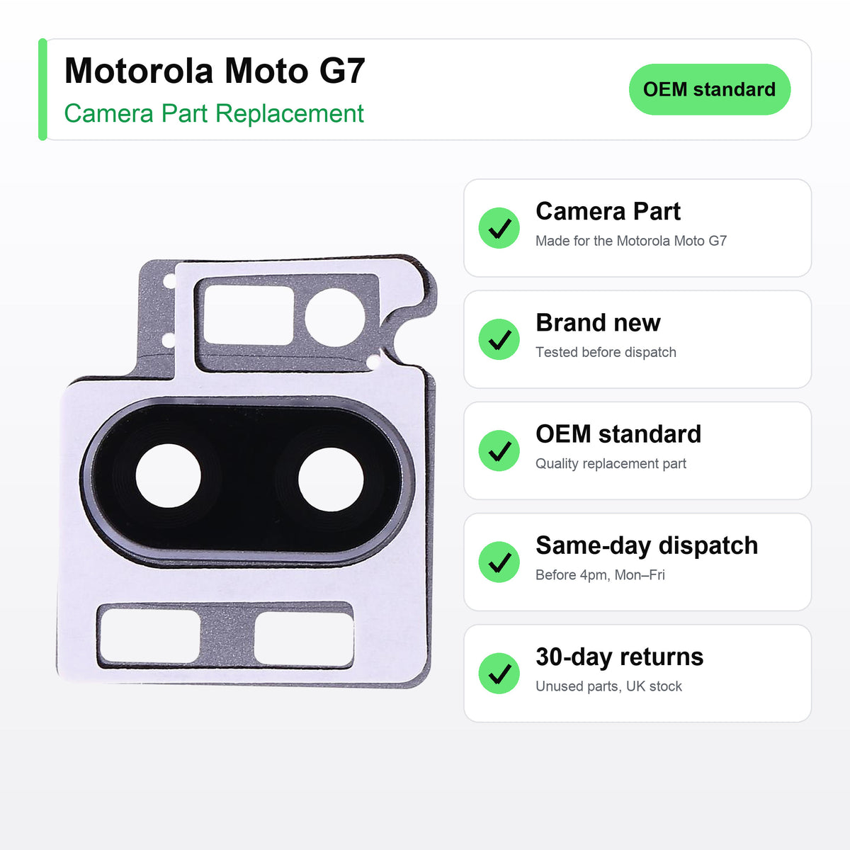 Motorola Moto G7 camera lens key facts: brand new, tested, same-day UK dispatch
