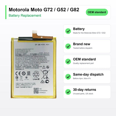 Motorola Moto G72 / G52 / G82 battery key facts: brand new, tested, same-day UK dispatch