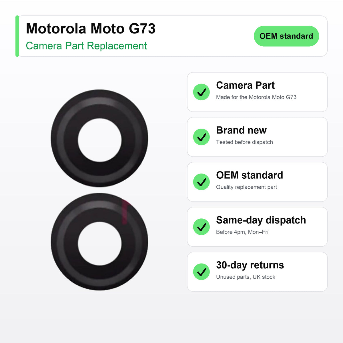 Motorola Moto G73 camera lens key facts: brand new, tested, same-day UK dispatch