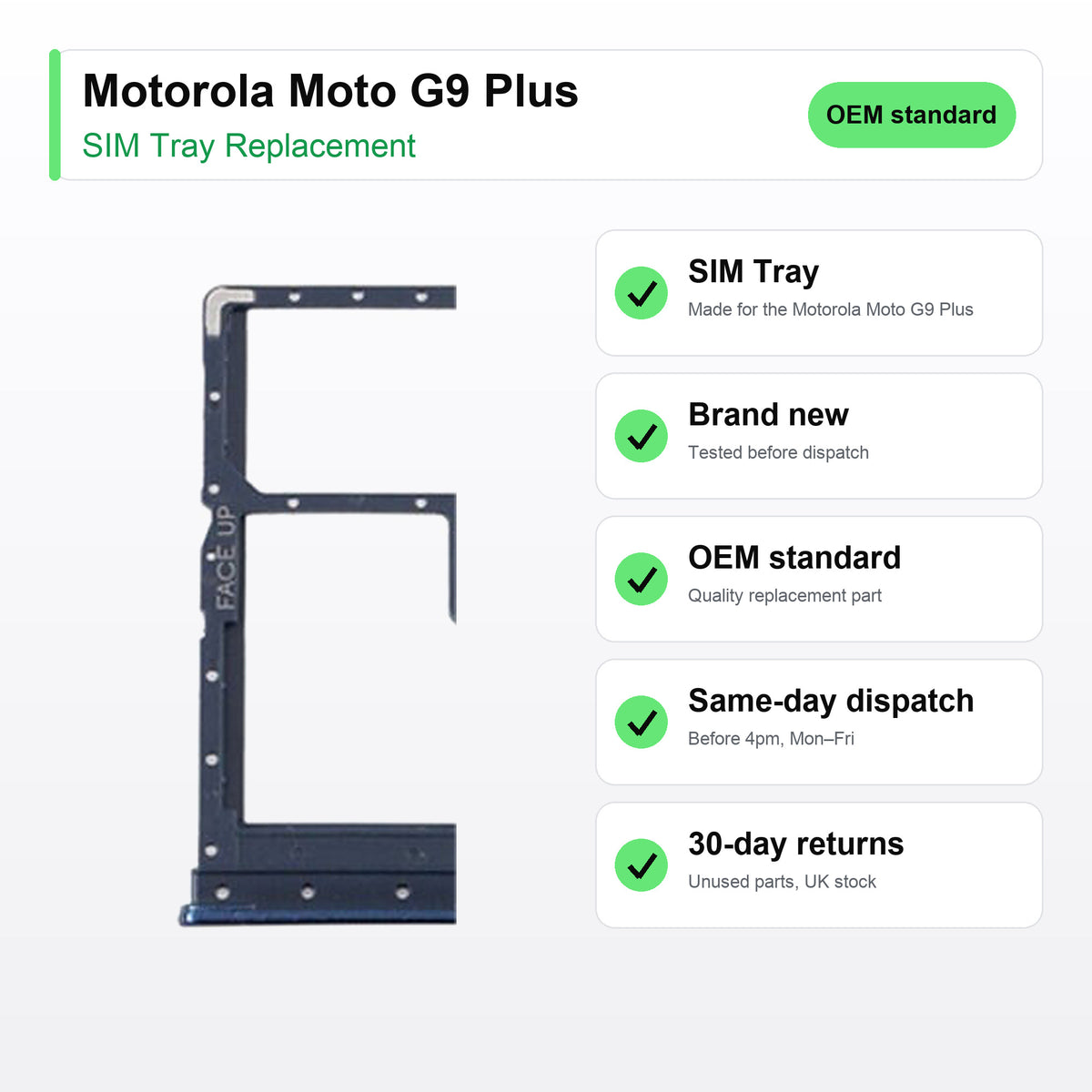 Motorola Moto G9 Plus SIM tray key facts: brand new, tested, same-day UK dispatch