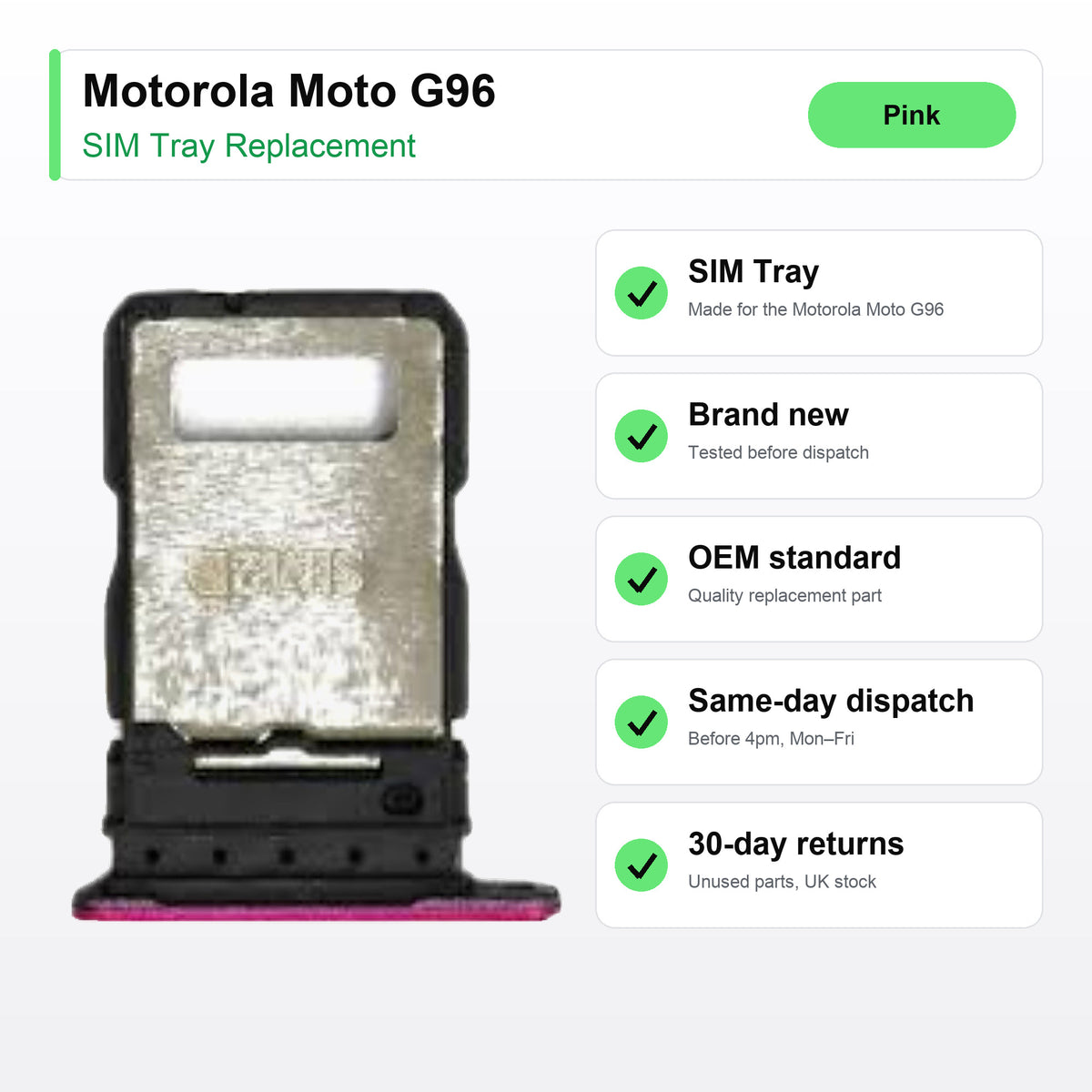 Motorola Moto G96 SIM tray key facts: brand new, tested, same-day UK dispatch