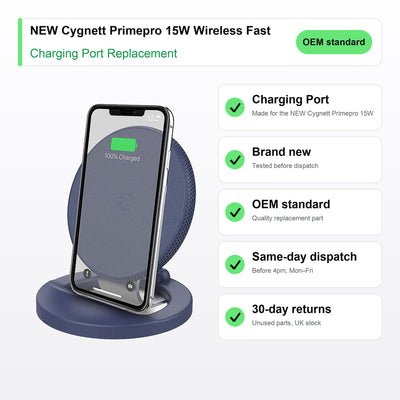 NEW Cygnett Primepro 15W Wireless Fast Station charging port key facts: brand new, tested, same-day UK dispatch