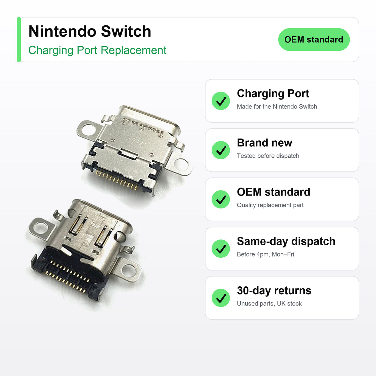 Nintendo Switch charging port key facts: brand new, tested, same-day UK dispatch