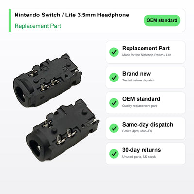 Nintendo Switch / Lite 3.5mm Headphone Jack part key facts: brand new, tested, same-day UK dispatch