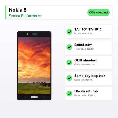 Nokia 8 screen key facts: brand new, tested, same-day UK dispatch