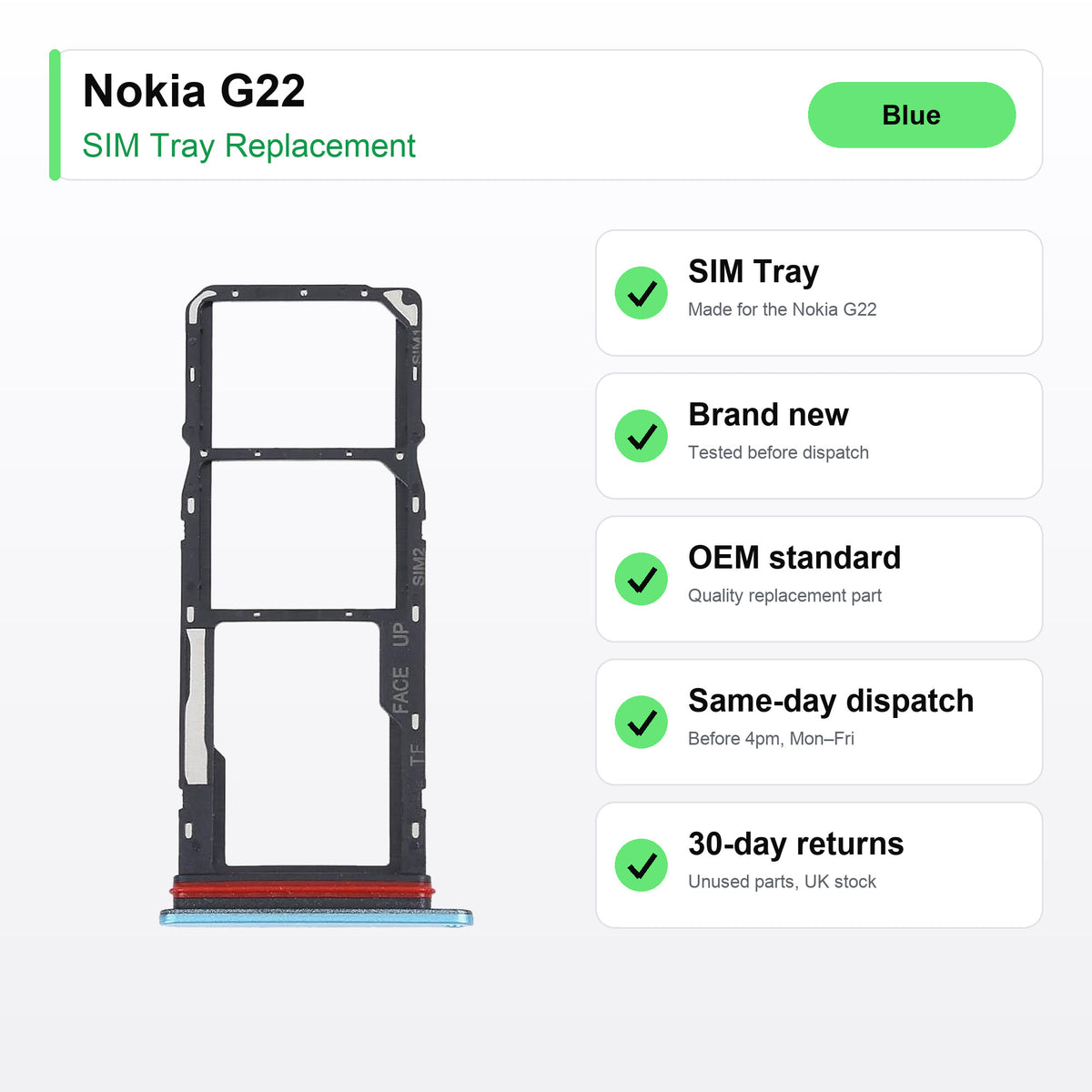 Nokia G22 SIM tray key facts: brand new, tested, same-day UK dispatch