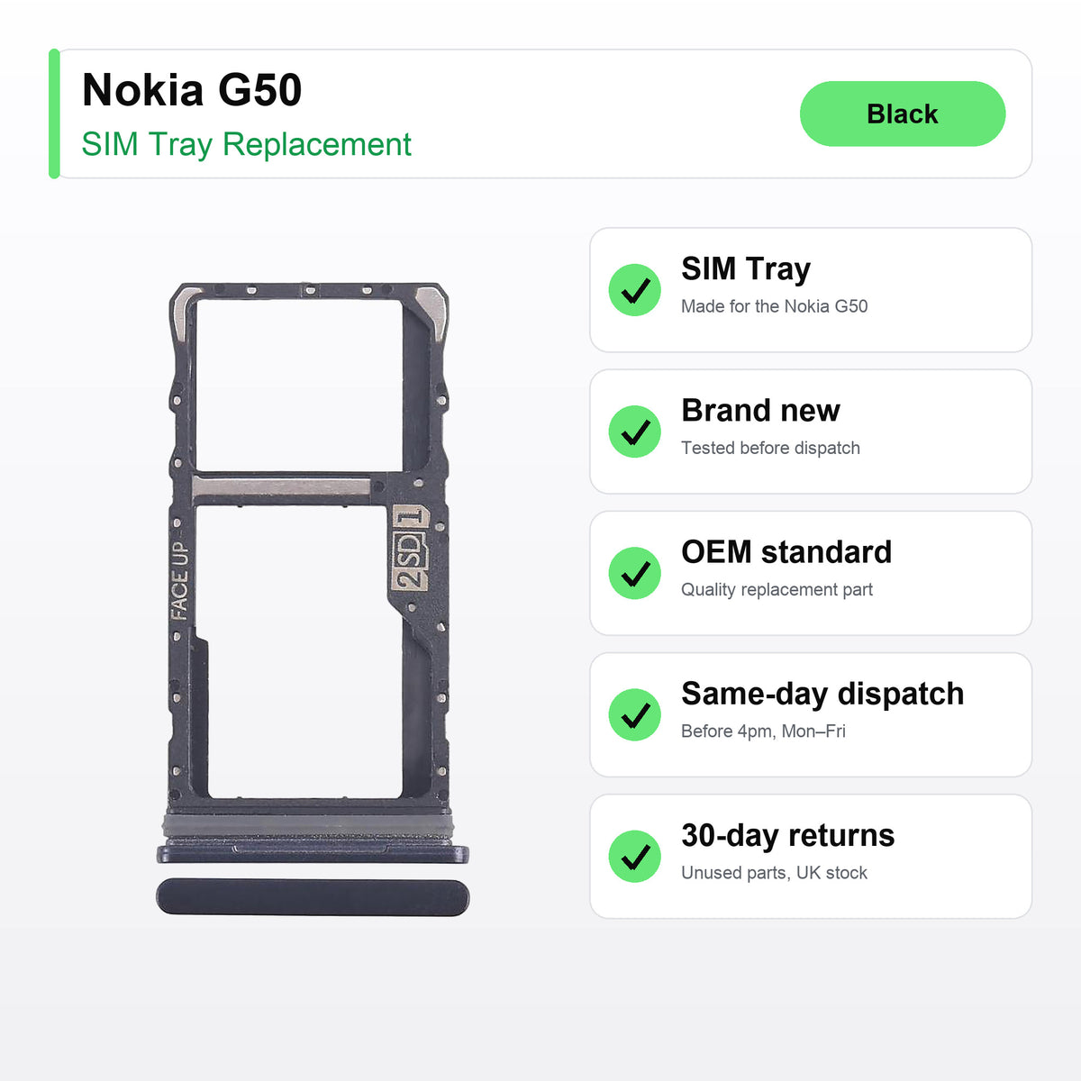 Nokia G50 SIM tray key facts: brand new, tested, same-day UK dispatch