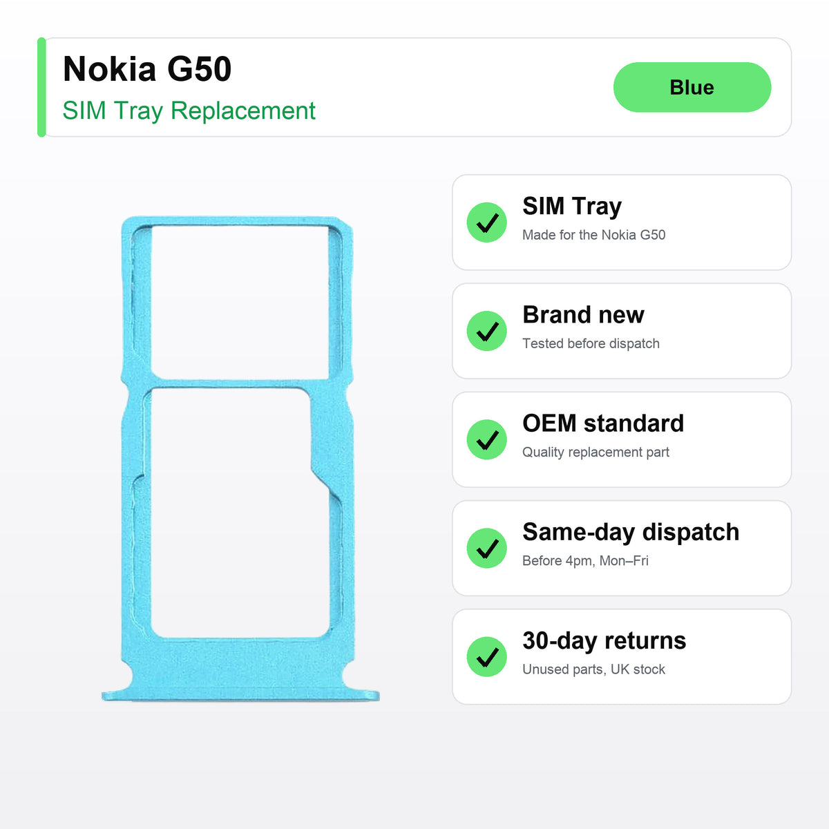 Nokia G50 SIM tray key facts: brand new, tested, same-day UK dispatch