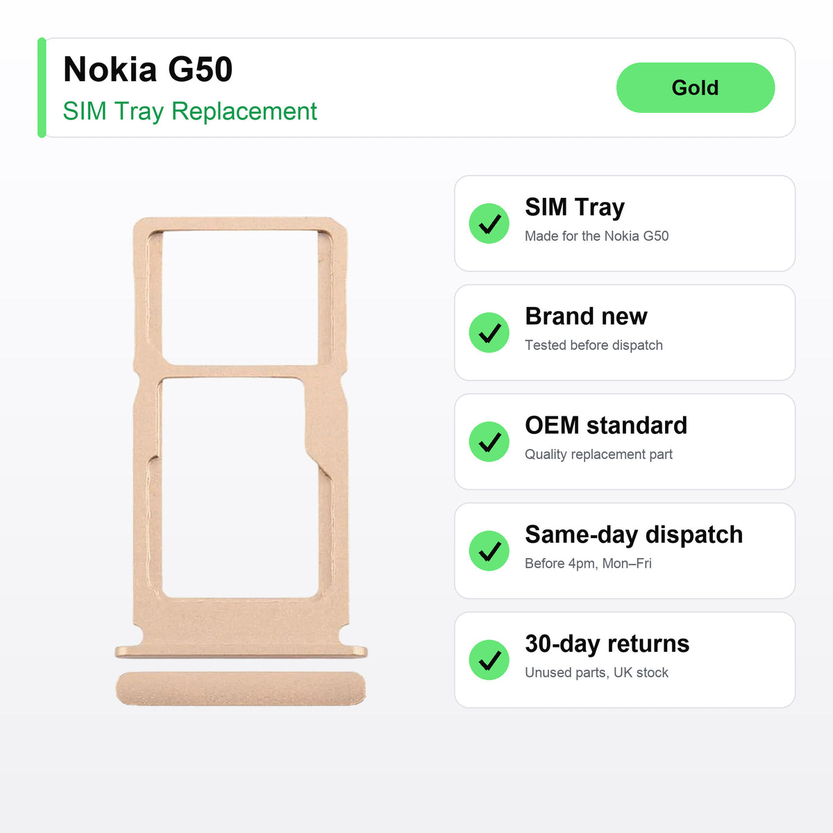 Nokia G50 SIM tray key facts: brand new, tested, same-day UK dispatch
