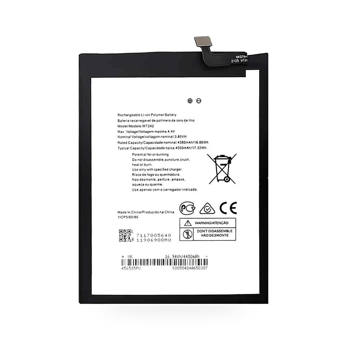 Nokia 2.4 replacement battery, front view on white background