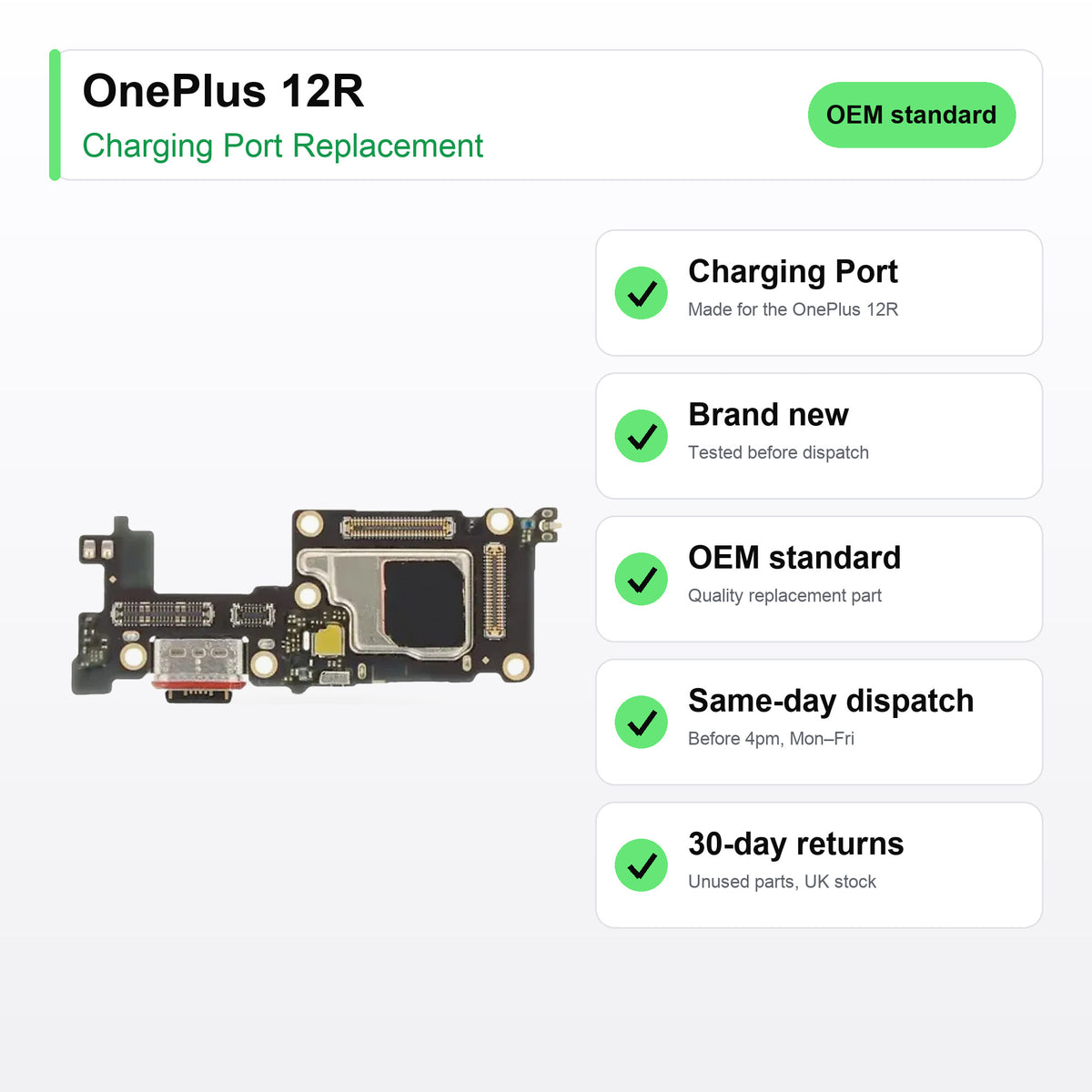 OnePlus 12R charging port key facts: brand new, tested, same-day UK dispatch
