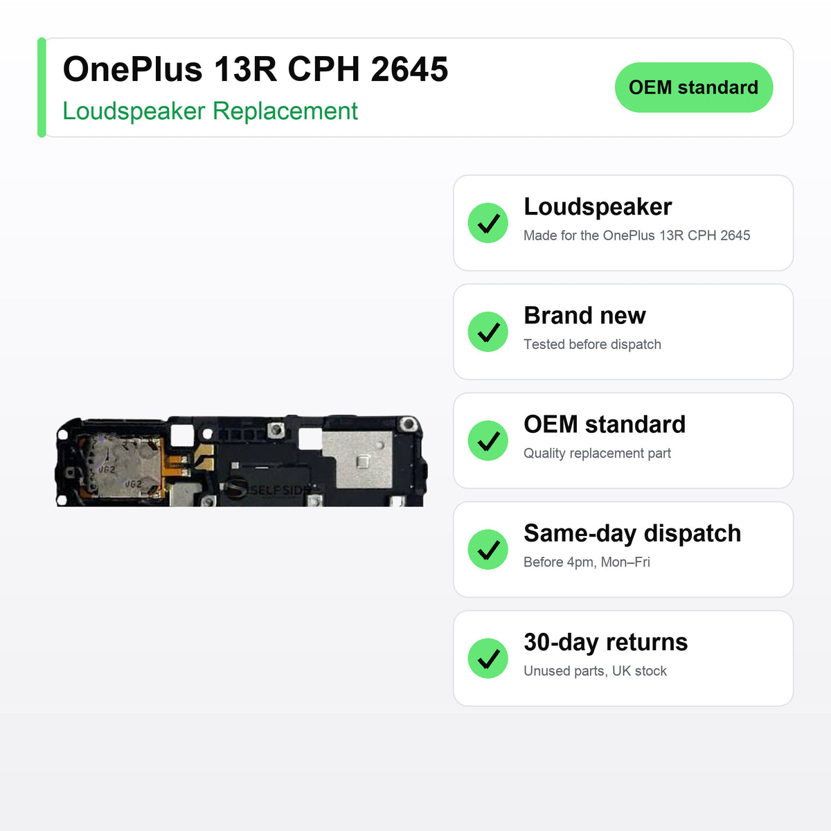 OnePlus 13R CPH 2645 loudspeaker key facts: brand new, tested, same-day UK dispatch